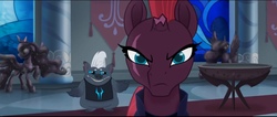 Size: 1136x482 | Tagged: safe, screencap, grubber, tempest shadow, pony, unicorn, g4, my little pony: the movie, broken horn, female, horn, looking at you, mare, scar