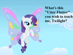 Size: 918x702 | Tagged: safe, edit, edited screencap, editor:korora, screencap, rarity, g1, g4, sonic rainboom (episode), cropped, cute, g1 to g4, generation leap, glimmer wings, implied twilight sparkle, raribetes, speech, utter flutter, wings