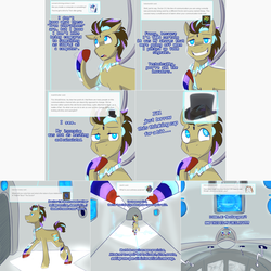 Size: 2254x2254 | Tagged: safe, artist:jitterbugjive, doctor whooves, time turner, oc, oc:neosurgeon, pony, lovestruck derpy, g4, ask, hat, high res, neon, not doctor whooves, top hat, tumblr