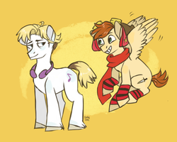 Size: 1000x800 | Tagged: safe, artist:gangleri, earth pony, pegasus, pony, aviator hat, hat, headphones, jonathan combs, leg warmers, ponified, sock, welcome to hell