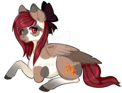 Size: 900x688 | Tagged: safe, artist:ladykochou, oc, oc only, oc:autumn, pegasus, pony, amputee, bow, deviantart watermark, obtrusive watermark, simple background, solo, transparent background, watermark