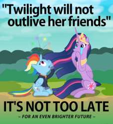 Size: 2167x2384 | Tagged: safe, artist:ultrathehedgetoaster, rainbow dash, twilight sparkle, alicorn, pony, post season 9 story prompt, g4, the last problem, alicornified, crying, crylight sparkle, everything is fixed, female, good end, high res, mare, older, older rainbow dash, older twilight, older twilight sparkle (alicorn), princess twilight 2.0, race swap, rainbowcorn, rational fic bait, tears of joy, transhumanism, twilight sparkle (alicorn), twilight will not outlive her friends