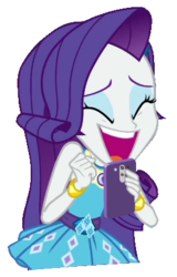 Size: 277x434 | Tagged: safe, rarity, human, equestria girls, g4, background removed, big smile, excited, eyes closed, eyeshadow, female, makeup, open mouth, phone, screaming, simple background, smiling, solo, transparent background
