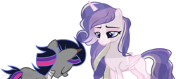 Size: 1024x461 | Tagged: safe, artist:yourrdazzle, oc, oc only, oc:crescent moon, oc:pure heart, alicorn, pony, unicorn, base used, concave belly, offspring, parent:king sombra, parent:twilight sparkle, parents:twibra, simple background, slender, thin, transparent background