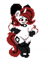Size: 256x384 | Tagged: safe, artist:bitassembly, derpibooru exclusive, oc, oc only, oc:lilith, pony, succubus, animated, belly button, bow, collar, ear piercing, fire, floating, latex, loop, magic, piercing, pixel art, pyromancy, simple background, solo, sprite, transparent background