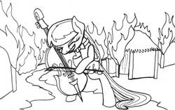 Size: 1280x809 | Tagged: safe, artist:ewoudcponies, octavia melody, earth pony, pony, g4, black and white, bow (instrument), burning, cello, female, fire, grayscale, ink drawing, metal as fuck, monochrome, musical instrument, solo, traditional art