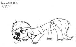 Size: 1280x802 | Tagged: safe, artist:ewoudcponies, pony, black and white, drool, feral, grayscale, ink drawing, inktober, inktober 2019, monochrome, sharp teeth, solo, teeth, traditional art