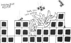 Size: 1280x775 | Tagged: safe, artist:ewoudcponies, rainbow dash, pegasus, pony, g4, black and white, female, grayscale, ink drawing, inktober, inktober 2019, monochrome, solo, tetris, traditional art, video game crossover