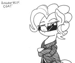 Size: 1280x1081 | Tagged: safe, artist:ewoudcponies, pinkie pie, earth pony, pony, g4, black and white, clothes, coat, crossed arms, crossed hooves, female, grayscale, ink drawing, inktober, inktober 2019, monochrome, solo, sunglasses, traditional art