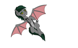 Size: 2550x1586 | Tagged: safe, artist:nightwind-arts, oc, oc only, oc:nightwind, bat pony, pony, bat pony oc, bat wings, clothes, crossed hooves, female, flying, grin, looking at you, mare, smiling, solo, spread wings, swimsuit, wings