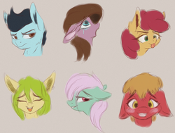 Size: 3300x2500 | Tagged: safe, artist:galinn-arts, oc, oc only, pony, blushing, crying, expressions, face, female, high res, laughing, male, mare, multiple heads, sexy, simple background, stallion, tongue out, upset