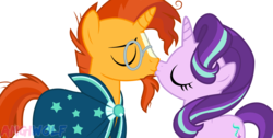 Size: 1902x960 | Tagged: safe, artist:amgiwolf, starlight glimmer, sunburst, pony, unicorn, g4, duo, eyes closed, female, glasses, kiss on the lips, kissing, male, mare, ship:starburst, shipping, simple background, stallion, straight, transparent background, vector