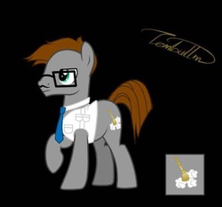 Size: 750x698 | Tagged: safe, artist:蜘七, derpibooru exclusive, oc, oc only, oc:skyson, earth pony, pony, clothes, cutie mark, glasses, male, necktie, profile, shirt, show accurate, simple background, solo, stallion, watermark