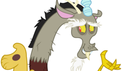 Size: 5831x3375 | Tagged: safe, artist:sketchmcreations, discord, draconequus, g4, the ending of the end, grin, male, messy mane, nervous, nervous smile, shrug, simple background, smiling, solo, transparent background, vector