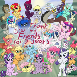 Size: 6000x6000 | Tagged: safe, artist:littlenaughtypony, apple bloom, applejack, big macintosh, bon bon, derpy hooves, discord, dj pon-3, doctor whooves, fluttershy, lyra heartstrings, octavia melody, pinkie pie, princess cadance, princess celestia, princess flurry heart, princess luna, rainbow dash, rarity, scootaloo, shining armor, spike, starlight glimmer, steven magnet, sunset shimmer, sweetie belle, sweetie drops, tempest shadow, time turner, twilight sparkle, vinyl scratch, alicorn, draconequus, dragon, earth pony, pegasus, pony, unicorn, g4, adorabon, apple siblings, apple sisters, belle sisters, broken horn, brother and sister, cute, cutedance, cutie mark crusaders, daaaaaaaaaaaw, derpabetes, discute, doctorbetes, female, filly, flurrybetes, foal, heart, horn, looking at you, lyrabetes, macabetes, magnetbetes, male, mare, mlp fim's ninth anniversary, open mouth, rope, shining adorable, siblings, sisters, stallion, tavibetes, tempestbetes, vinylbetes