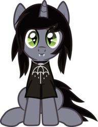 Size: 663x864 | Tagged: safe, artist:lightningbolt, derpibooru exclusive, pony, unicorn, g4, .svg available, clothes, disguise, disguised siren, fangs, horn, jewelry, kellin quinn, looking at you, male, necklace, ponified, shirt, show accurate, simple background, sitting, sleeping with sirens, smiling, solo, stallion, svg, t-shirt, transparent background, vector