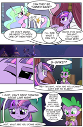 Size: 1800x2740 | Tagged: safe, artist:candyclumsy, princess celestia, spike, twilight sparkle, alicorn, pony, comic:curse and madness, g4, bed, mlpcam, pillow, twilight sparkle (alicorn)