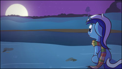 Size: 1920x1080 | Tagged: safe, artist:captainbritish, minuette, pony, g4, ask, clothes, colgateanswers, female, filly, filly minuette, moon, scarf, solo, tumblr, younger