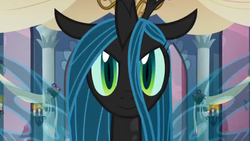 Size: 1250x704 | Tagged: safe, edit, edited screencap, editor:princessember2019, screencap, queen chrysalis, changeling, a canterlot wedding, g4, female, looking at you, solo