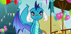 Size: 1252x610 | Tagged: safe, edit, edited screencap, editor:princessember2019, screencap, princess ember, dragon, g4, triple threat, cropped, female, looking at you, smiling, solo