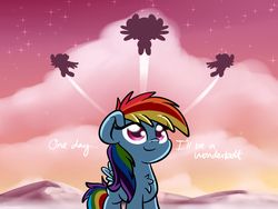 Size: 1920x1440 | Tagged: dead source, safe, artist:php142, rainbow dash, pegasus, pony, g4, chest fluff, cloud, cute, dashabetes, female, filly, filly rainbow dash, looking up, silhouette, smiling, solo, stars, wonderbolts, younger
