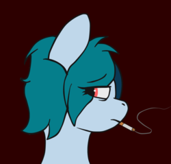 Size: 592x566 | Tagged: safe, artist:luyna, oc, oc only, oc:delta vee, pegasus, pony, cigarette, eyebrows, smoke, solo