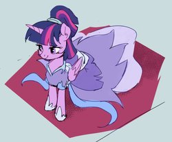 Size: 1013x837 | Tagged: safe, artist:luciferamon, twilight sparkle, alicorn, pony, the last problem, clothes, cute, dress, female, hoof shoes, lidded eyes, mare, ponytail, second coronation dress, smiling, solo, twiabetes, twilight sparkle (alicorn)