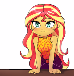 Size: 535x548 | Tagged: safe, artist:nairdags, sunset shimmer, equestria girls, g4, let it rain, my little pony equestria girls: better together, arm boob squeeze, blushing, breasts, cute, female, shimmerbetes, simple background, smiling, solo, white background