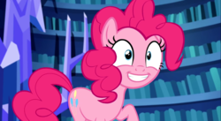 Size: 1366x751 | Tagged: safe, screencap, pinkie pie, earth pony, pony, g4, scare master, cute, diapinkes, female, mare, smiling, solo, twilight's castle
