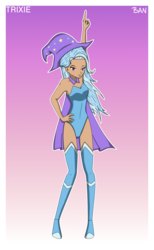Size: 2000x3250 | Tagged: safe, artist:banquo0, trixie, human, art pack:my little persona, g4, armpits, bare shoulders, boots, breasts, cape, cleavage, clothes, female, hat, high res, humanized, leotard, shoes, simple background, solo