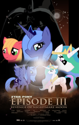 Size: 2337x3701 | Tagged: safe, artist:re-flamed, big macintosh, princess celestia, princess luna, alicorn, earth pony, pony, g4, crossover, darth vader, high res, movie poster, parody, star wars, star wars: revenge of the sith