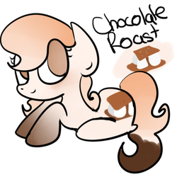 Size: 500x500 | Tagged: safe, artist:wisheslotus, oc, oc only, oc:chocolate roast, earth pony, pony, earth pony oc, prone, s'mores, simple background, solo, white background