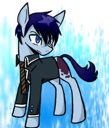 Size: 495x581 | Tagged: safe, artist:ponime11, earth pony, pony, clothes, male, ponified, rin okumura, shirt, solo, stallion