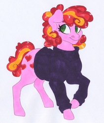 Size: 2371x2804 | Tagged: safe, artist:frozensoulpony, oc, oc only, oc:cranberry pie, earth pony, pony, clothes, female, high res, mare, offspring, parent:cheese sandwich, parent:pinkie pie, parents:cheesepie, solo, sweater, traditional art