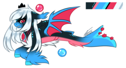 Size: 887x482 | Tagged: safe, artist:inspiredpixels, oc, oc only, half-siren, hybrid, pony, adoptable, bat wings, ear fluff, female, fins, fish tail, simple background, solo, transparent background, unshorn fetlocks, wings