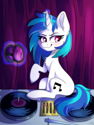 Size: 2400x3200 | Tagged: safe, artist:spindlespice, dj pon-3, vinyl scratch, pony, unicorn, g4, female, glasses, glowing horn, high res, horn, magic, mare, solo, sunglasses, telekinesis