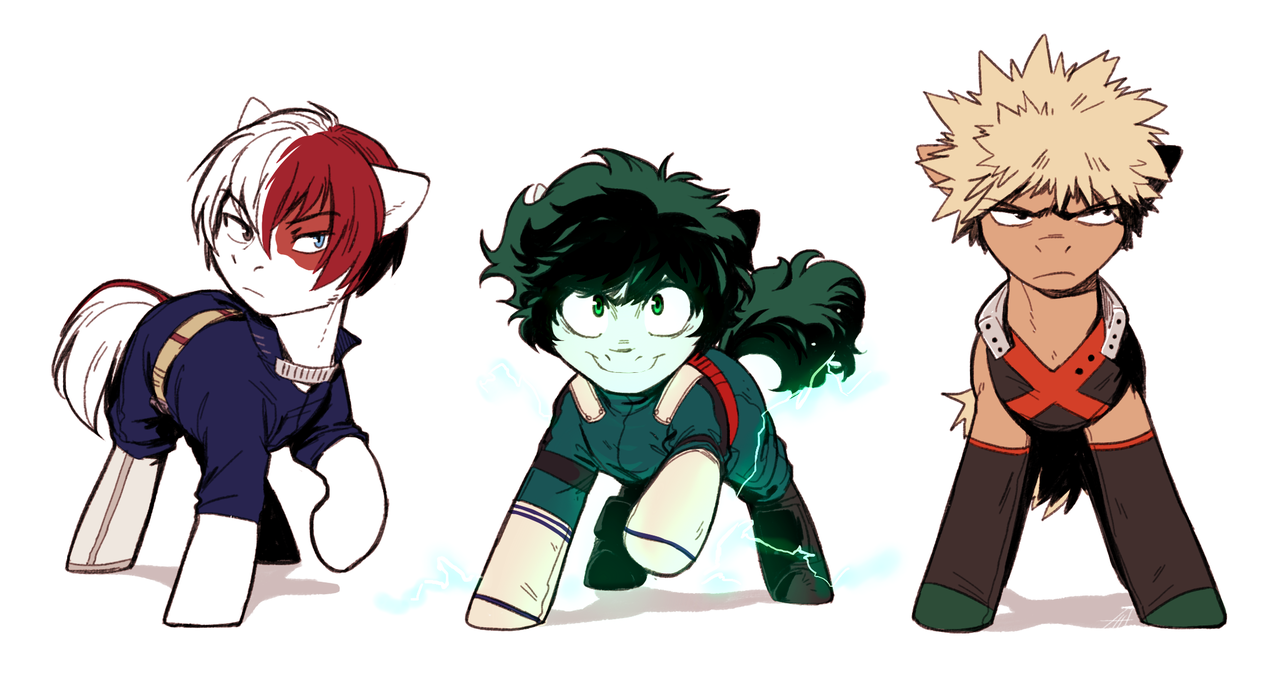 2181874 - safe, artist:maccoffee, pony, izuku midoriya, katsuki bakugou, my  hero academia, ponified, shoto todoroki - Derpibooru