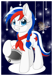 Size: 558x800 | Tagged: safe, artist:unisoleil, oc, oc only, oc:marussia, earth pony, pony, cyrillic, nation ponies, pioneer, russia, russian, solo, soviet union