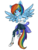 Size: 1200x1600 | Tagged: safe, artist:ninetail-fox, rainbow dash, pegasus, anthro, g4, alternate hairstyle, breasts, chibi, cleavage, clothes, eye clipping through hair, female, looking at you, pants, shoes, simple background, smiling, solo, spread wings, sweatshirt, tank top, transparent background, wings