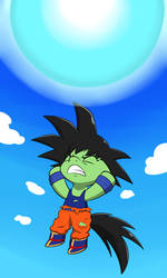 Size: 1500x2500 | Tagged: safe, artist:skitter, oc, oc only, oc:filly anon, earth pony, pony, semi-anthro, arm hooves, boots, clothes, cloud, crossover, dragon ball, dragon ball z, eyes closed, female, filly, gritted teeth, shoes, solo, son goku, spirit bomb, torn clothes, wristband