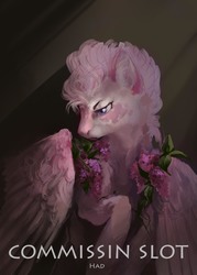 Size: 2000x2788 | Tagged: safe, artist:kaikamoi, oc, oc only, pegasus, pony, abstract background, coat markings, dappled, flower, frown, high res, lidded eyes, solo, ych example, your character here