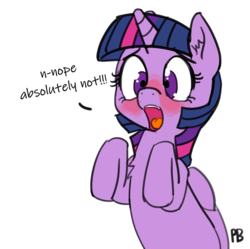 Size: 1028x1024 | Tagged: safe, artist:pabbley, edit, twilight sparkle, alicorn, pony, g4, blushing, do not want, female, mare, nope, reaction image, solo, twilight sparkle (alicorn)