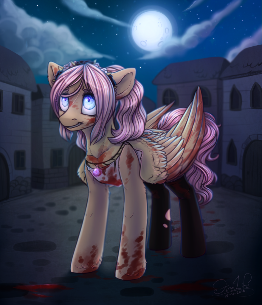 semi-grimdark, artist:fenwaru, oc, oc <b>only</b>, pegasus, pony, <b>blood</b>, commissio...