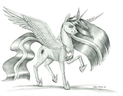Size: 1400x1093 | Tagged: safe, artist:baron engel, twilight sparkle, alicorn, pony, g4, the last problem, crown, cutie mark, female, grayscale, jewelry, looking at you, mare, monochrome, older, older twilight, older twilight sparkle (alicorn), pencil drawing, peytral, princess twilight 2.0, regalia, simple background, smiling, solo, traditional art, twilight sparkle (alicorn), white background