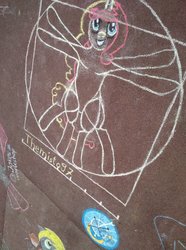 Size: 1544x2080 | Tagged: safe, artist:themisto97, oc, oc only, oc:miss libussa, pony, chalk, chalk drawing, czequestria, czequestria 2019, fine art parody, solo, traditional art, vitruvian man