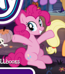 Size: 283x322 | Tagged: safe, gameloft, pinkie pie, earth pony, pony, g4, grin, offscreen character, sitting, smiling