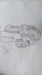 Size: 3264x1836 | Tagged: safe, artist:mathematiciennejusticiere, oc, oc only, oc:harmony heart, alicorn, pony, heart, one eye closed, sideways image, solo, traditional art, wink