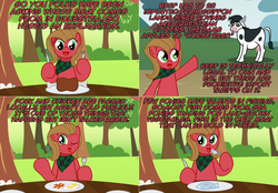 Size: 2298x1602 | Tagged: safe, artist:ladyanidraws, oc, oc:pun, cow, earth pony, pony, ask pun, ask, food, implied griffon, meat, ponies eating meat, this will end in sickness, udder
