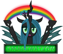 Size: 1656x1419 | Tagged: safe, artist:anime-equestria, derpibooru exclusive, queen chrysalis, changeling, changeling queen, g4, changelings in the comments, eyeshadow, fangs, female, horn, idiot box, imagination, looking at you, makeup, meme, open mouth, parody, rainbow, simple background, solo, spongebob squarepants, transparent background, unamused, vector, wings