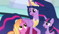 Size: 1200x700 | Tagged: safe, artist:estories, edit, edited screencap, screencap, luster dawn, twilight sparkle, alicorn, pony, g4, the last problem, older, older twilight, older twilight sparkle (alicorn), princess twilight 2.0, self ponidox, time paradox, twilight sparkle (alicorn)